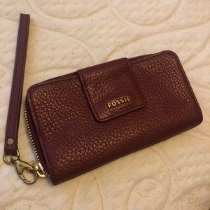 Burgandy and Gold Fossil Wrist Wallet